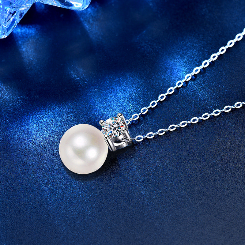 Moissanite 925 Srebrena Ogrlica, Biser - S004