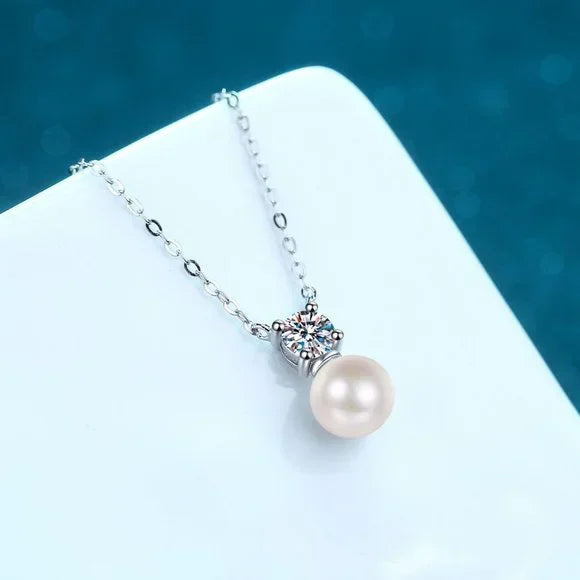 Moissanite 925 Srebrena Ogrlica, Biser - S004