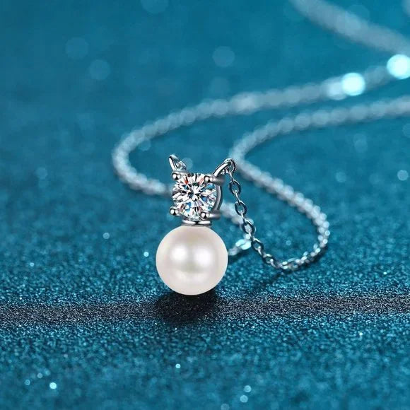 Moissanite 925 Srebrena Ogrlica, Biser - S004