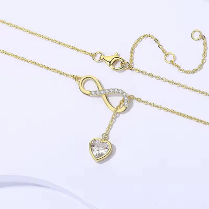 925 Srebrena Ogrlica, Lančić - 18k Pozlata - Srca Sa Simbolom Beskonačnosti - Podesivi - S070