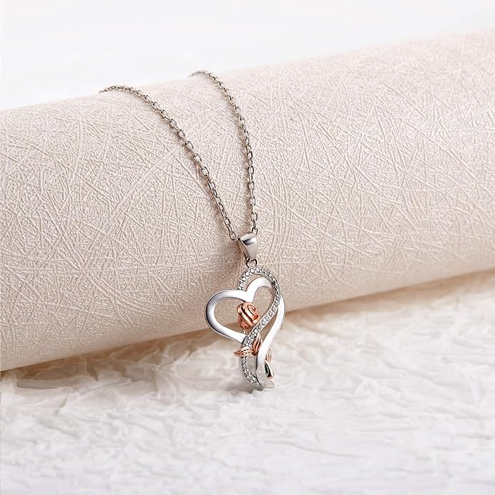 925 Srebrena Ogrlica, Lančić - Srce sa Ružom - N082