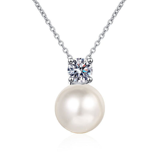 Moissanite 925 Srebrena Ogrlica, Biser - S004
