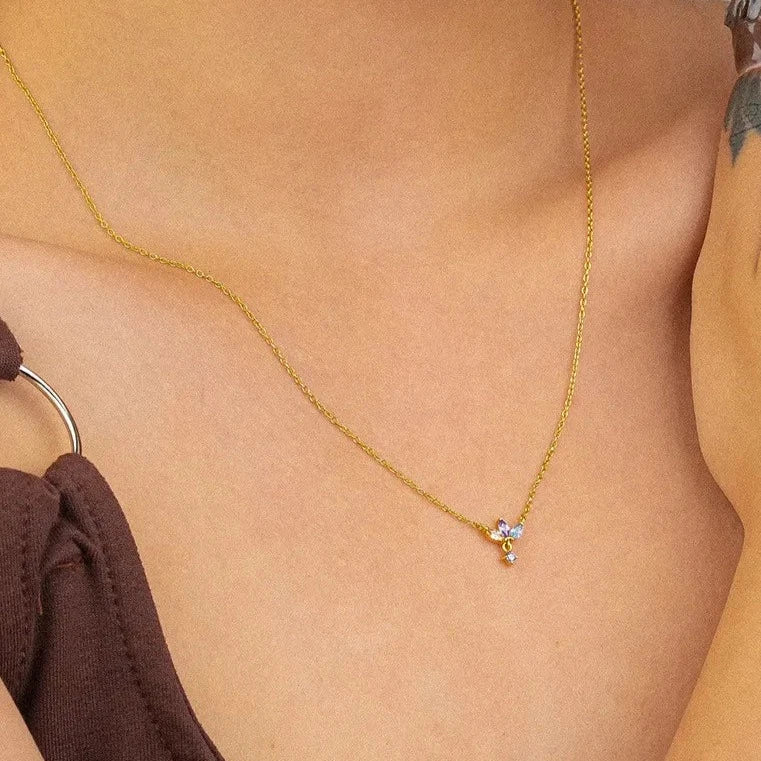 925 Srebrena Ogrlica, Lančić - 14k Pozlata - Cvijet - S061