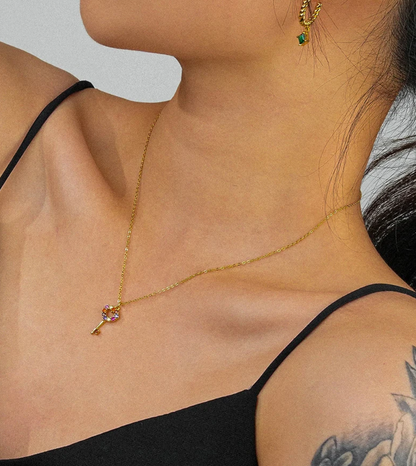 925 Srebrena Ogrlica, Lančić - 14k Pozlata - Ključ - S057