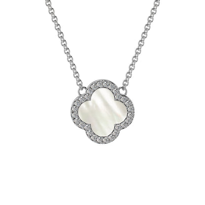 925 Srebrena Ogrlica, Lančić - Djetalina Sa 4 Lista, Bijela - N061